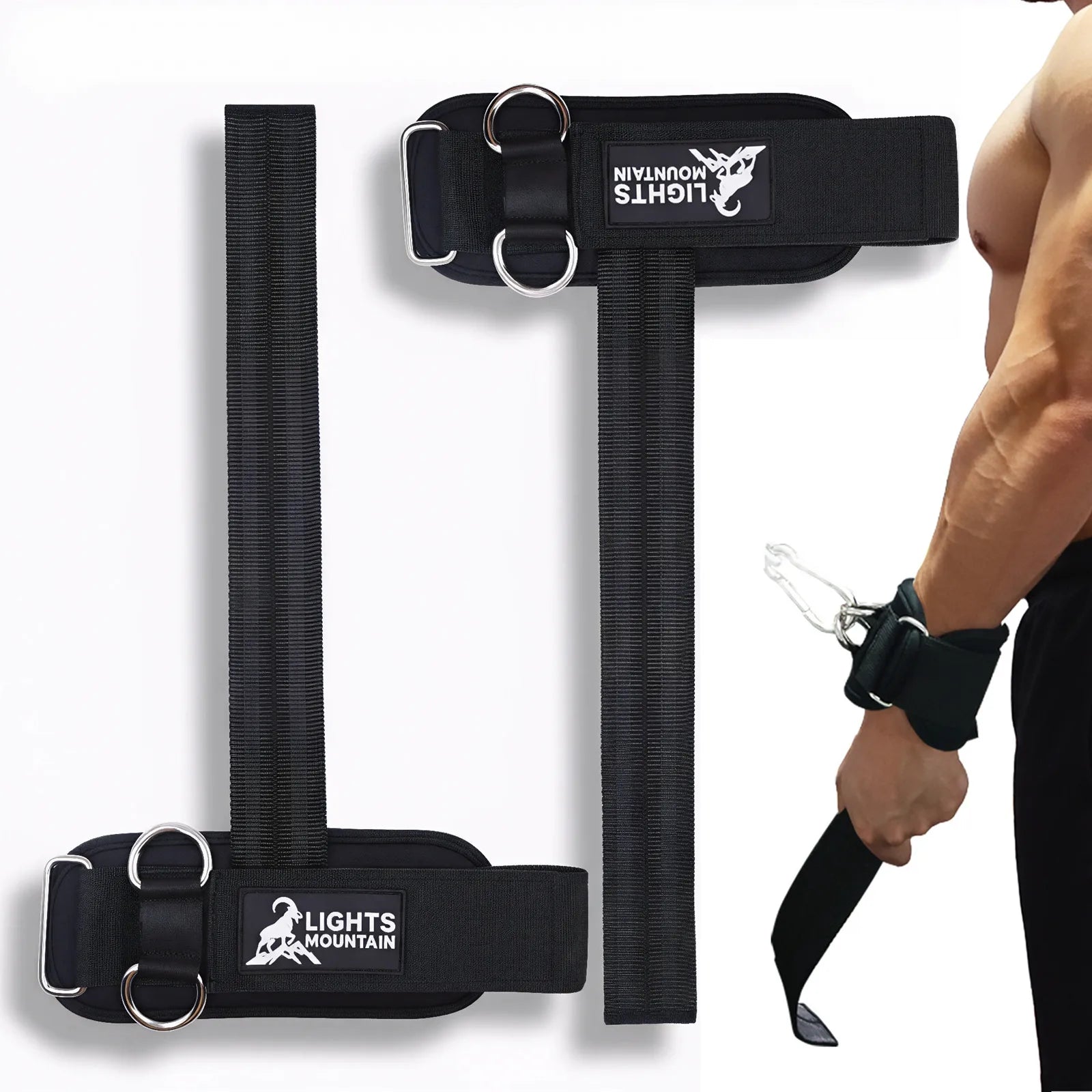 Adjustable Padded Wrist Cuffs with Ring for Weightlifting and Cable Machine Workouts - 1 Pair