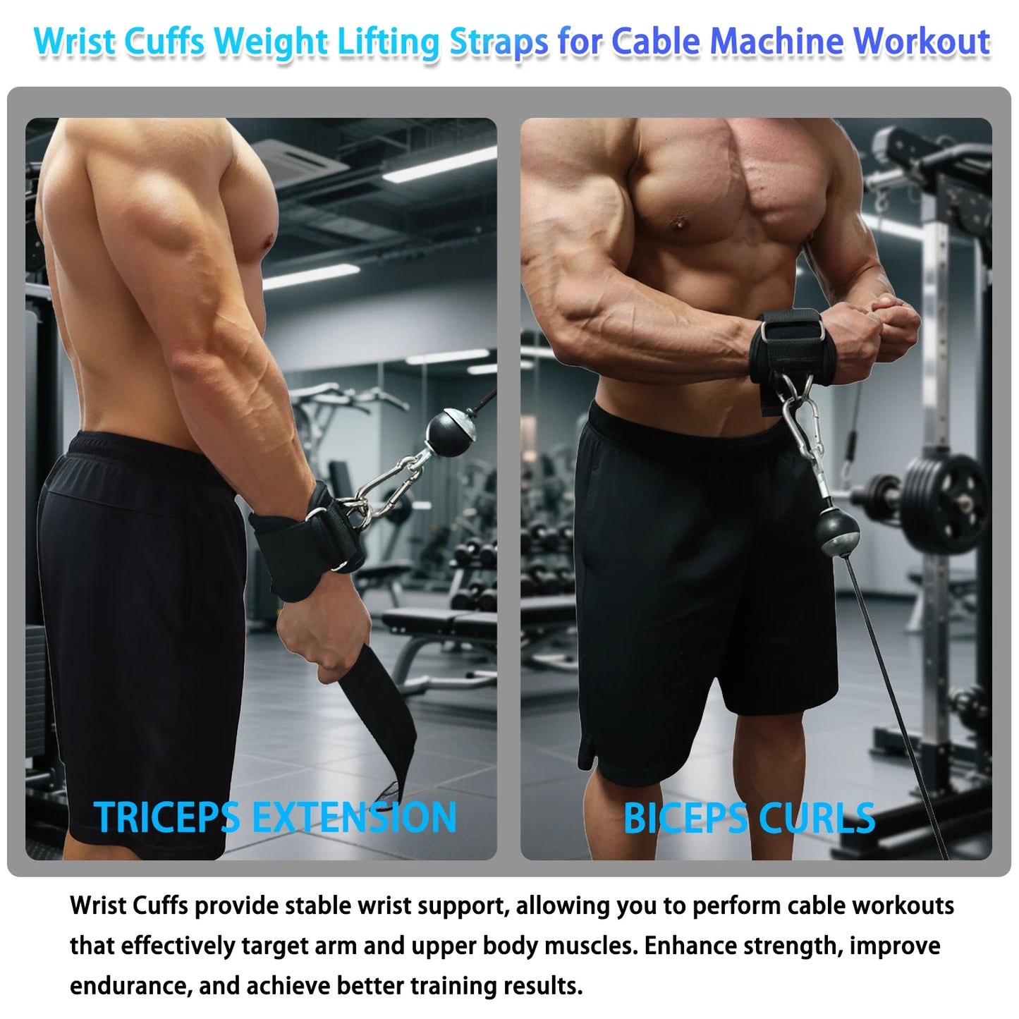 Adjustable Padded Wrist Cuffs with Ring for Weightlifting and Cable Machine Workouts - 1 Pair
