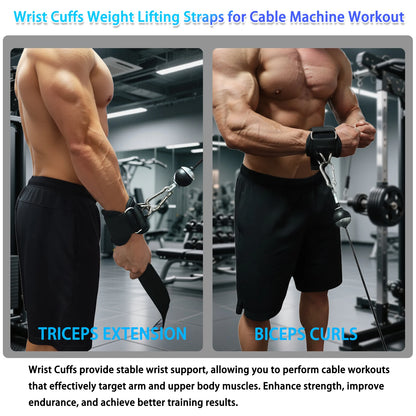 Adjustable Padded Wrist Cuffs with Ring for Weightlifting and Cable Machine Workouts - 1 Pair